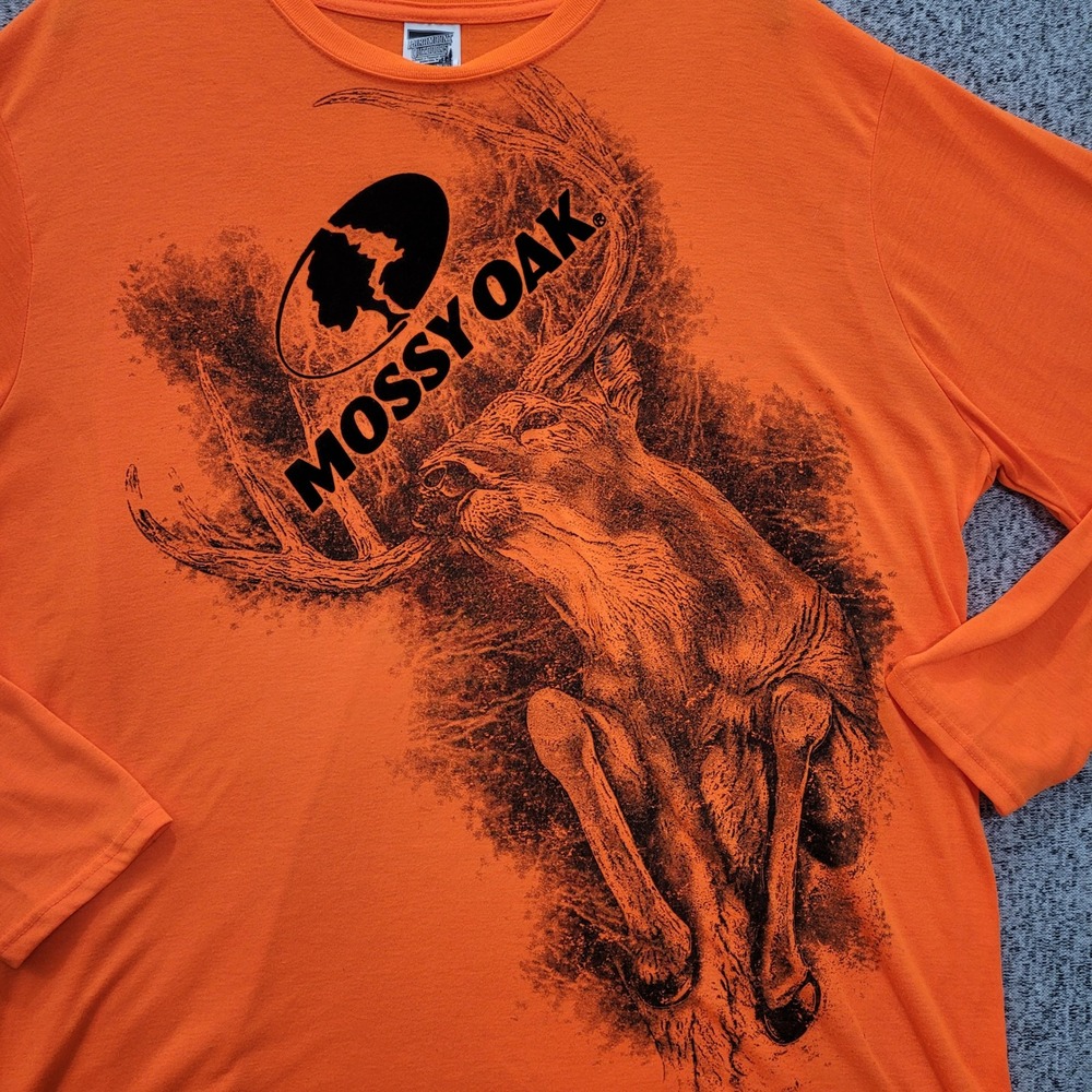 Mossy Oak Paramount Outdoors Mens 2XL Blaze‎ Orange Long Sleeve Buck Graphic Tee - Picture 3 of 9